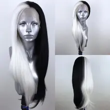 Marquesha двойной цвет синтетический парик фронта шнурка термостойкие волокна волнистые половина черный половина белый парик фронта шнурка для женщин