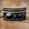 Native Inspired Designer Leather Bracelet Black Onyx Mix 5 Strands Woven Wrap Bangles Bohemian Jewelry Dropship ► Photo 1/4