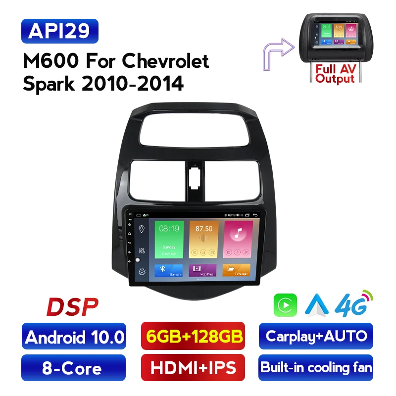 2Din Android 10 0 GO автомобильный dvd мультимедийный плеер GPS для CHEVROLET Spark Beat M300 2010 2011 2012-2014