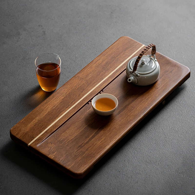 Kinds Melamine Tea Table Bamboo Flat Plate w/ Water Storage Holder Serving Tray 