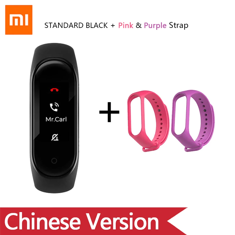 Умный Браслет OriginalXiao mi Band 4 на английском, испанском и русском языках, 3 цвета, AMOLED экран, mi band 4, Smartband, fitness Traker - Цвет: Ad Pink Purple Strap
