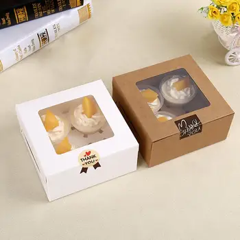 

10Pcs Kraft Paper Cupcake Box Bakery Cake Container with Insert Display Window Craft Paper Cake Box Packaging Gift Boxes