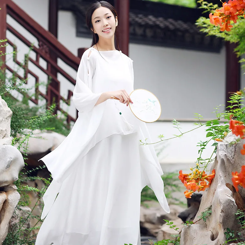 

[Qi nian] Flower Fairy Literature And Art Set Dress Chiffon Mid-length Waipi Cardigan + Dress W7228