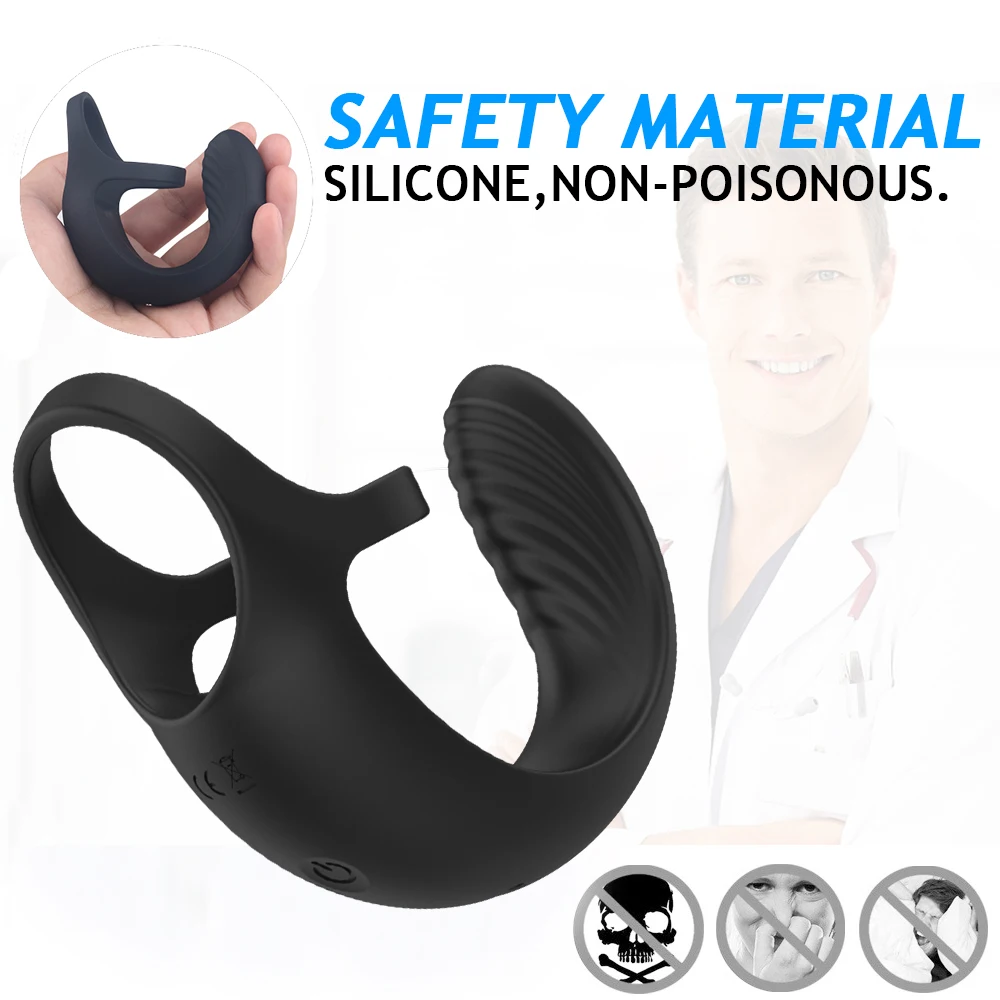 10 Modes Vibrating Penis Massager Ring Dildo Sex Toys for Men Scrotum Massager Male Chastity Cage Testicle Bondage Vibrators (14)