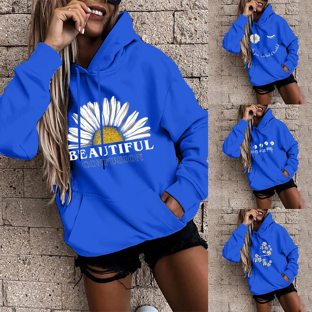 New Harajuku Style Hoodie Sunflower Print Sweater Womens Hoodie Loose Polyester Cotton Autumn and Winter Long-sleeved Couples