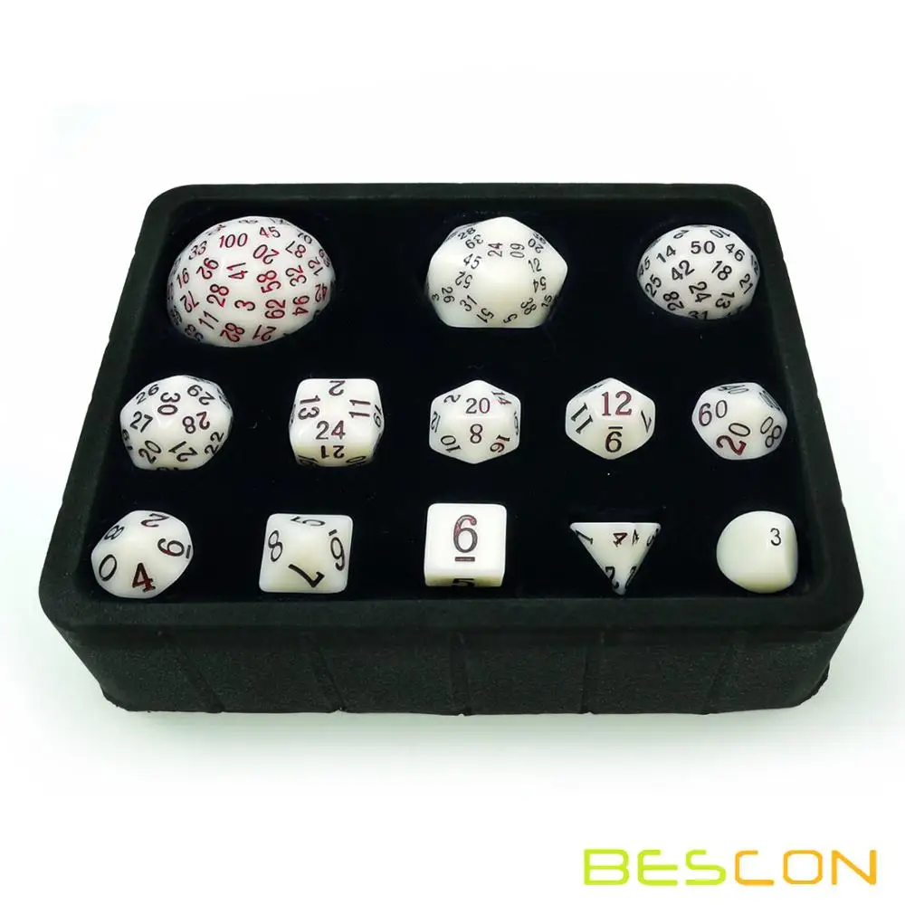 Bescon Super Glowing in Dark Complete Polyhedral RPG Dice Set 13pcs D3-D100, Luminous 100 Sides Dice set 5