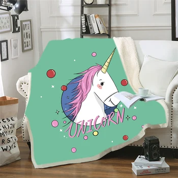

Cartoon Unicorn Cow Children Bed Blankets Thick Double-Layer Plush Blanket Lightweight Travelling Camping Throw for Kids Gift
