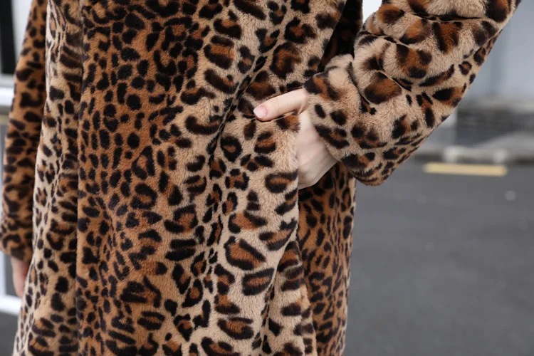 ZADORIN High Street Leopard Print Long Faux Fur Coat Fuzzy Jacket for Women Winter Faux Rabbit Fur Plush Coats and Jackets maxi puffer coat