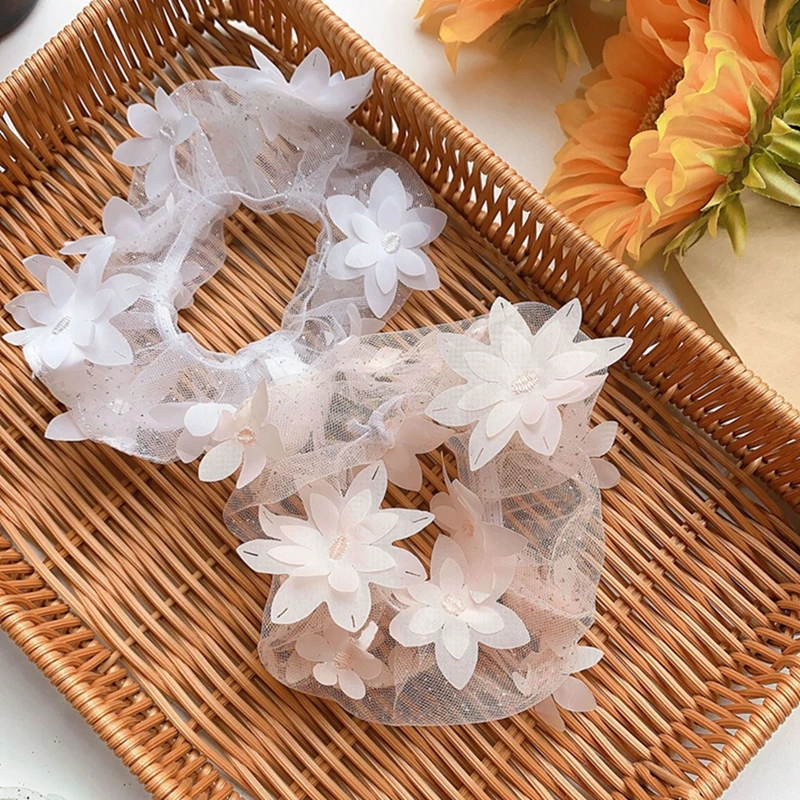 

New Fashion Mesh Lace Scrunchies Gum Hair Tie Women Girls Printed Floral Elastic Hair Bands Ponytail Hold 2020 Hair Accessories
