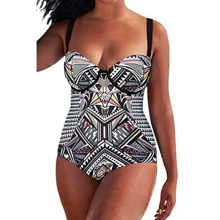 

7 Years New Style Europe And America Large Size One-piece WOMEN'S Swimsuit Digital Printing One-piece Shoulder Halter WOMEN'S Sw