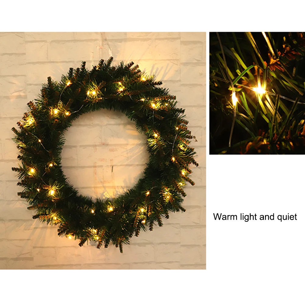 

30/40cm Xmas Tree Hanging Artificial Green Flower Wreath with Light Christmas Party Decor Flower Garland Pendant Home Ornament