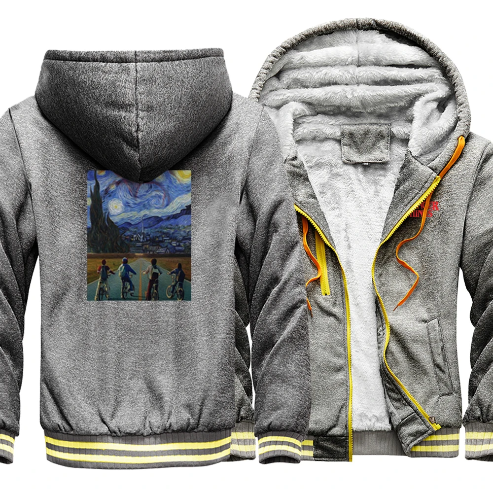 

Warm Jacket Stranger Things Starry Sky Road Men's Sweatshirt Korean Fashion Brand Male Hooded Wearable Quality Brand Clothing