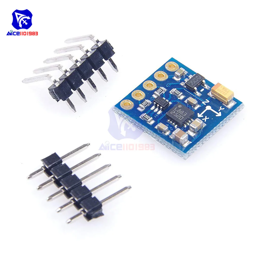 Vue de dessus du module boussole magnétique 3 axes GY-271 QMC5883L pour Arduino avec les broches étiquetées, capteur IIC précis pour navigation.