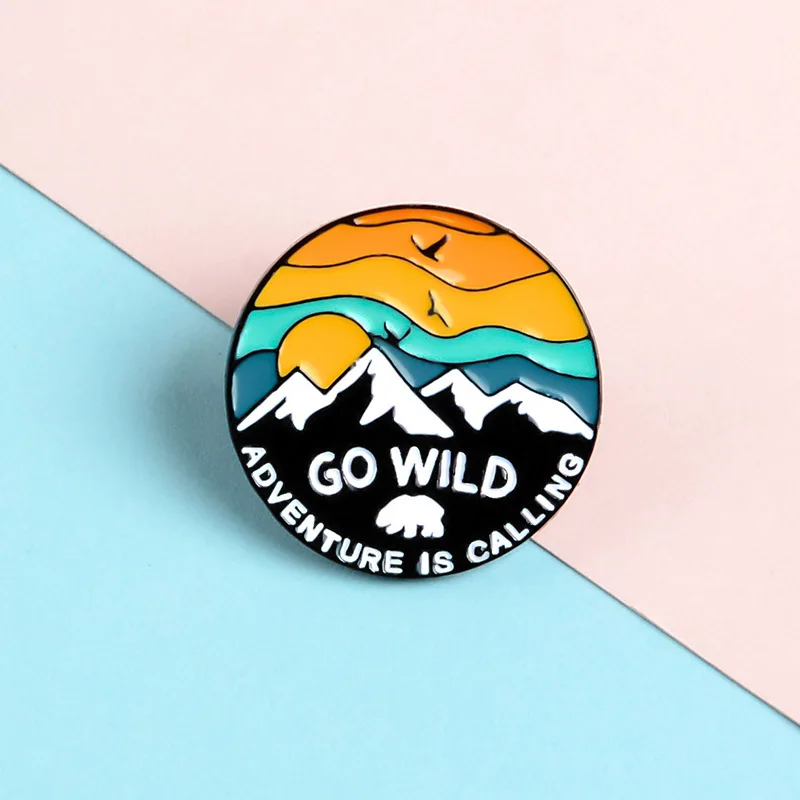 Cartoon Badges Sunset Snow Mountain Bird Brooches for Women Creative Adventure Pins Jewelry Enamel Pin Backpack Bag Accessories