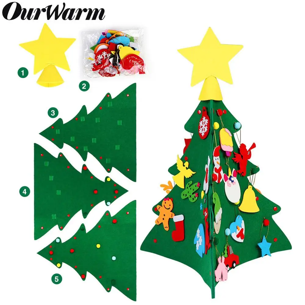 OurWarm 3 в 1 Детская войлочная Рождественская елка с орнаментом рождественские украшения для дома НОВОГОДНИЕ ПОДАРКИ настенные подвесные Подвески