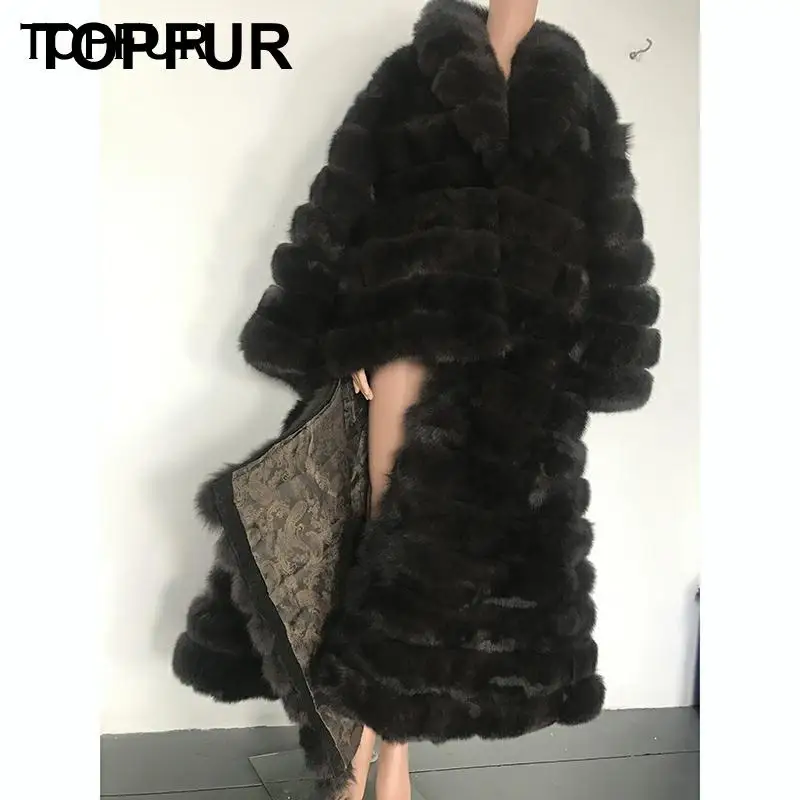 TOPFUR натуральная кожа мех Женское пальто зимняя куртка Женская мода Черное длинное пальто шуба из натурального Лисьего меха Верхняя одежда и пальто
