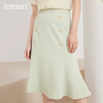 

INMAN Office Style 2020 Summer New Arrial Double-breasted Fashion Retro Skirt