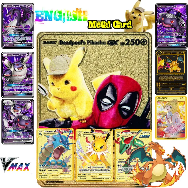 Pokemon Black Metal Game Fire Breathing Dragon Card Board Game Pikachu Gold Anniversary Collection Kids Metal Card 1