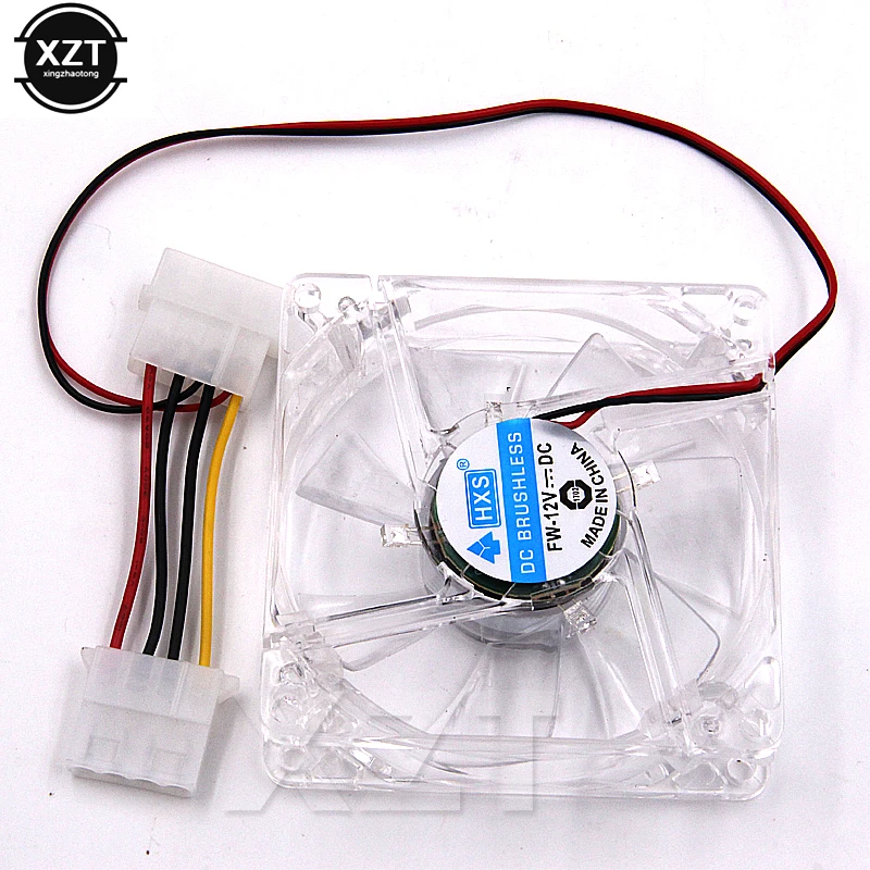 Cooling Fan PC Computer CPU Fan 80mm Blue Led Light 8025 8cm Silent DC 12V LED Luminous Chassis Molex 4D plug Axial fan