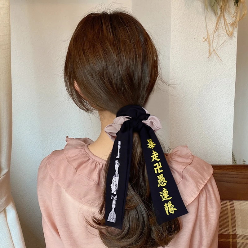 Anime Tokyo Revengers Cosplay Fabric Hairband Print Bow Knot Women Hair Ring Head Hoop Girls Headband Scrunchie Hair Accesorios