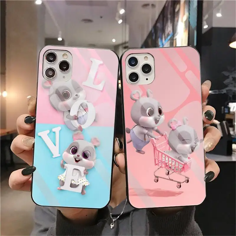 

Funny cartoon Mouse Chibi Soft black Phone Case Tempered Glass For iPhone 11 Pro XR XS MAX 8 X 7 6S 6 Plus SE 2020 case