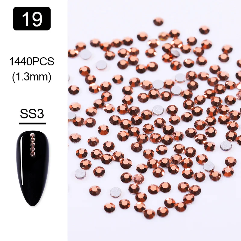 1440 Pcs/Bag Mixed-Size Nail Rhinestone AB Color Round Flat back Crystals 3D Nail Art Decoration DIY Manicure for UV Gel Polish - Цвет: 34