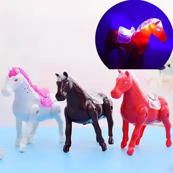 

LED Flashing Pony with Leash Cute Figurine Hose Modle creative Toy Electric Walking Musical Miniatures Figurines Kids Gift