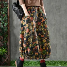 Женские джинсовые юбки в стиле Харадзюку с цветочным рисунком, эластичная резинка на талии, весна-осень, Высококачественная винтажная Хлопковая женская джинсовая юбка