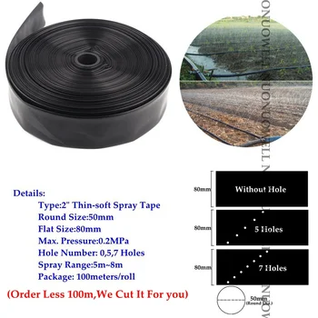 

40m~5m 0~7Holes 2" N80 Φ50mm Thin-Soft Spray Tape Agricultural Farm Crops Irrigation Hose Greenhouse Watering Drip Hose