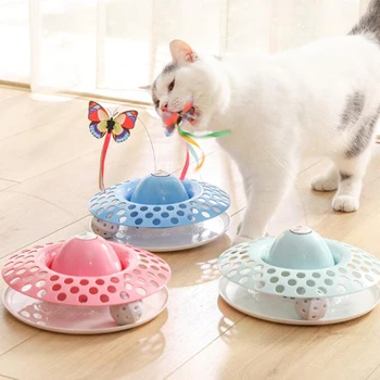 

Pet Toy Tease Cat 3 In 1 Electric Toy-Turntable Flying Butterfly Bell Ball Automatic Kitty Funny Toy