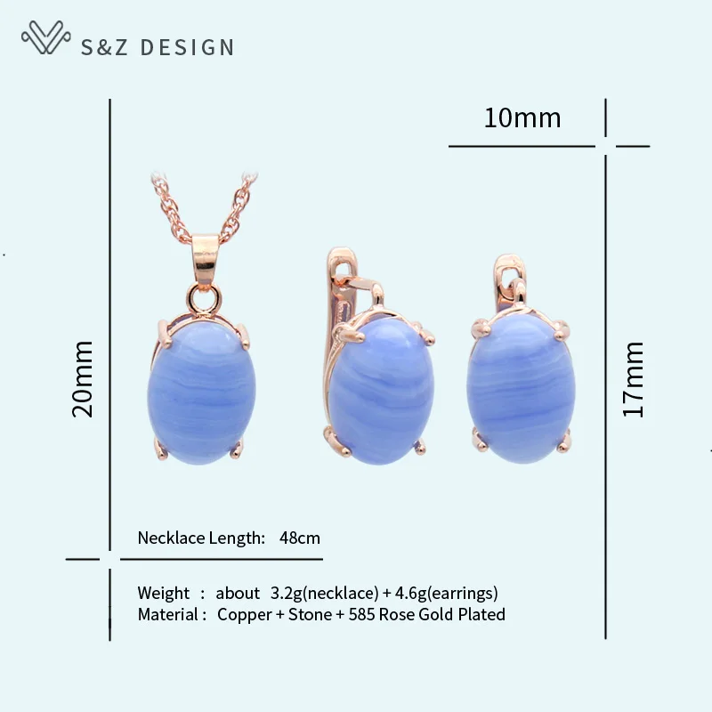 S& Z дизайн корейский модный овальный, в форме яйца Природный камень серьги гвоздики 585 кулон, розовое золото ожерелье Ювелирные наборы Подарки для женщин