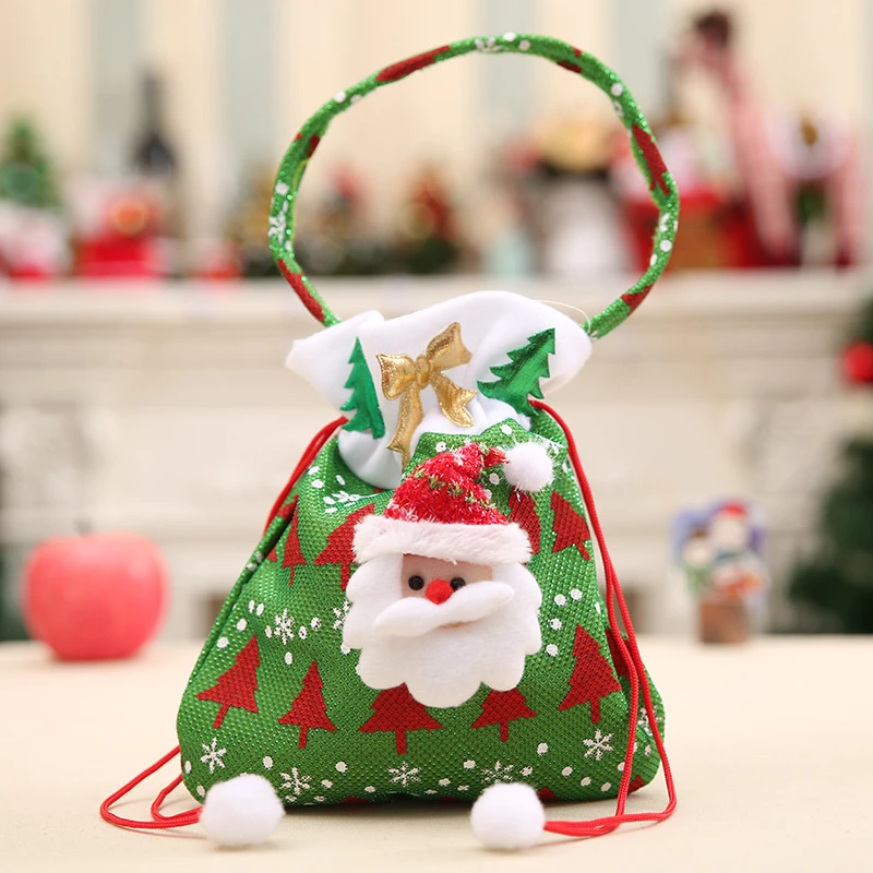 Мешок Санта-Клауса яблоко конфеты мешок год украшения для рождественской елки Рождественский мешок зимнее украшение снеговик - Цвет: Green Santa