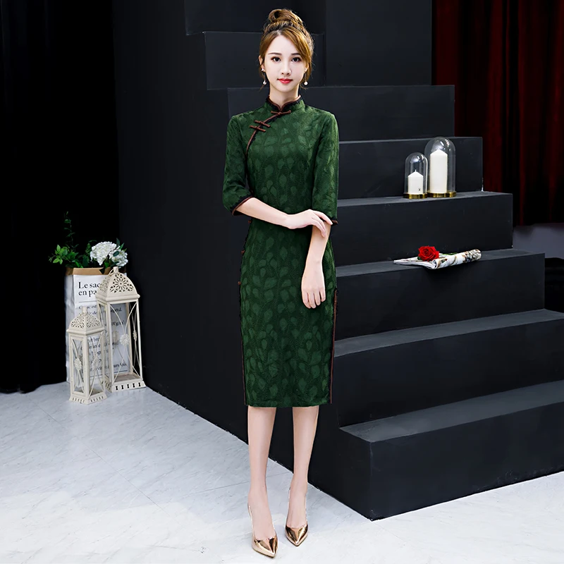 

Пикантный Чонсам Qipao, женский ретро-костюм с длинным рукавом, средней длины, китайский стиль, очаровательные улучшенные вечерние платья