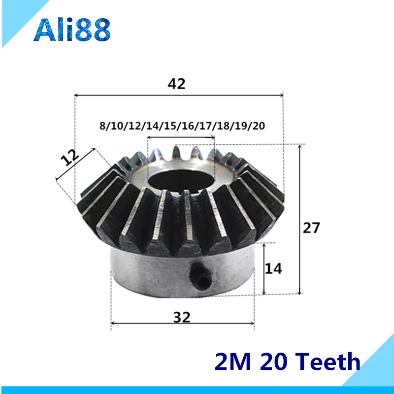 1 шт. 2M20T отверстие шестерни 8/10/12/14/15/16/17/18/19/20MM Конические Шестерни s 2 модуль 20 Зубы 90 градусов привод замены