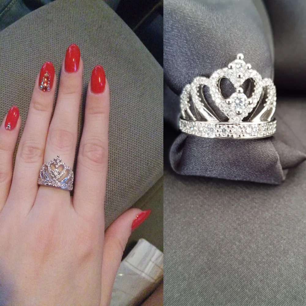 Новинка, Трендовое в Ins Love Crown, Кристальное 925 пробы серебряной дизайнерское кольцо для женщин, вечерние кольца на годовщину, Женские Ювелирные изделия