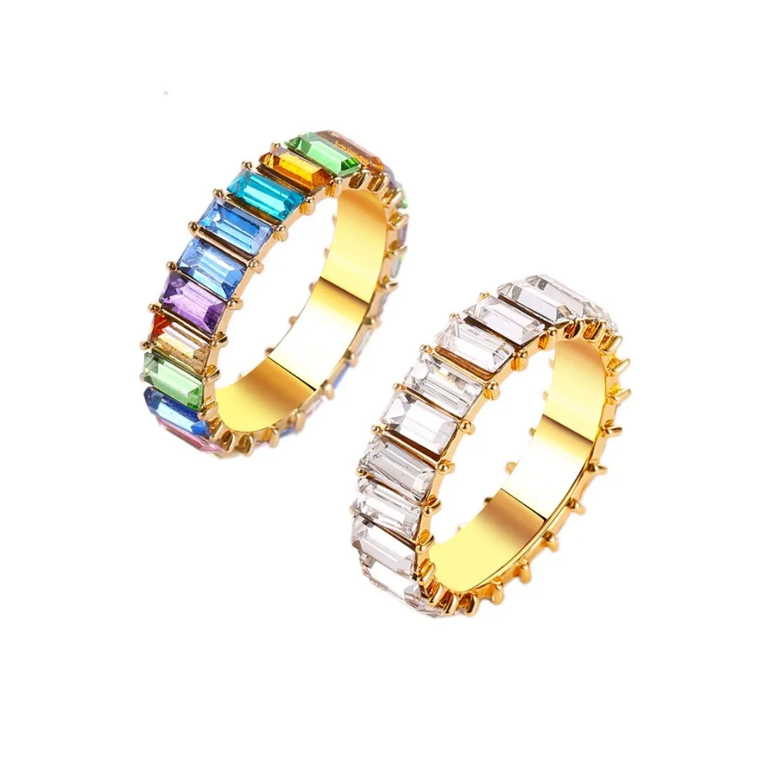 Autumn Winter Women Rainbow Ring Multi Color Zircon Geometric Wedding Engagement Ring Charm Ladies Rhinestone Rings Jewelry