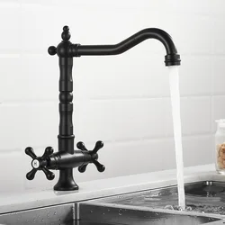 Black Antique Kitchen Faucet Deck Mounted Hot and Cold Mixer Dual Handle Basin Sink Tap Home Kitchen Bathroom Faucets