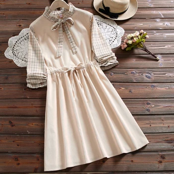 

Autumn Winter Mori Girl Corduroy Dress Women Fake Two Pieces Cute Elegant Vintage Kawaii Vestido Feminino Tunic Dress K208