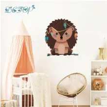 Наклейка на стену с этническими животными, олень, ежик, лиса, медведь, белка, виниловые наклейки, лесные животные, детская комната, декор для игровой комнаты