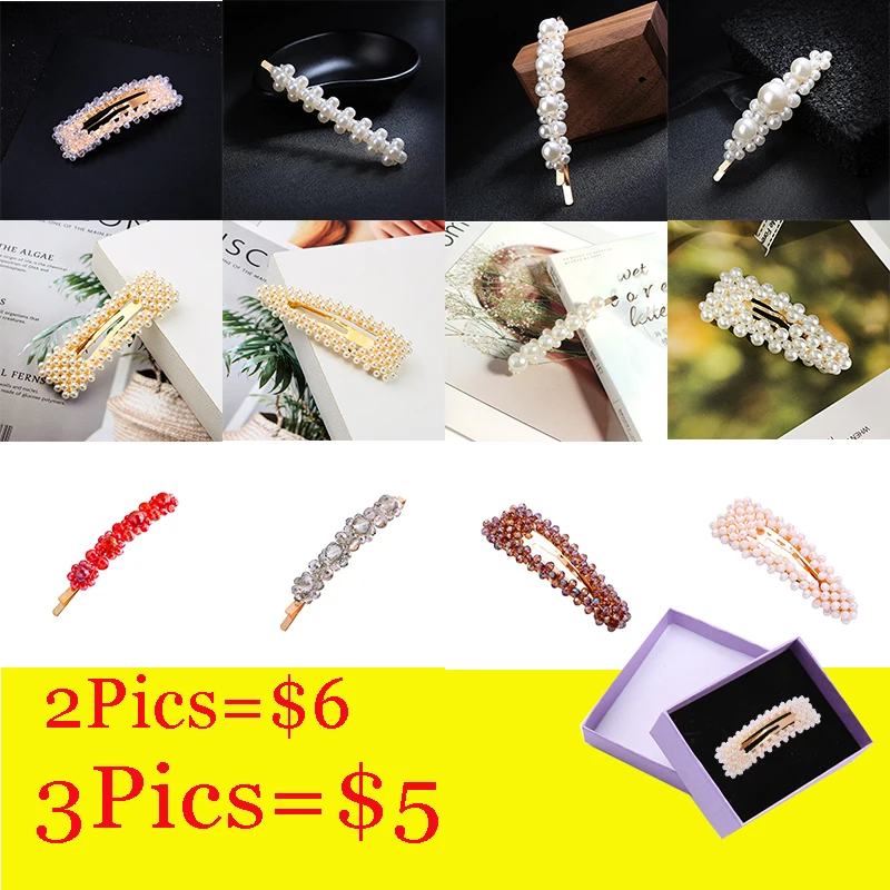 

Korean Hot Sale Hair Clip Acrylic Full Pearls Barrette Stick Hairpins For Youth Girls Fashion Date Hair Accessories in box