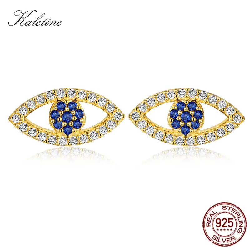 Женские серьги гвоздики KALETINE Lucky Evil Eye из стерлингового серебра 925 пробы с синим