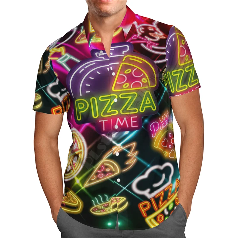 Hawaii Shirt Hawaiian beach Summer Sunset Pizza Time 3D Printed Men's Shirt Harajuku Tee hip hop Casual shirts 02