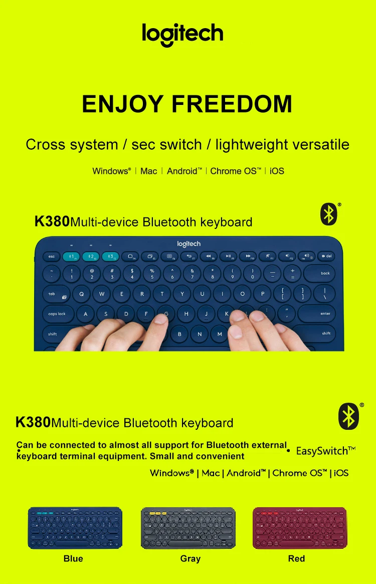 Многоуровневая беспроводная клавиатура с Bluetooth от logitech K380, ультра мини, бесшумная, для Mac, хромированная ОС, Windows, для iPhone, iPad, Android