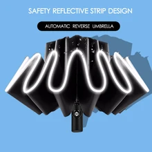 Paraguas automático plegable reversible para hombre, sombrilla de viaje para mujer, sombrillas negras a prueba de viento, Parapluie de negocios de 10K(China)