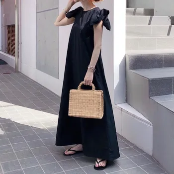 

Black Ruffles Summer Long Dress Women 2020 Korean Style Casual A Line Dress Pullover Daily Work Office Holiday Maxi Dress Robe