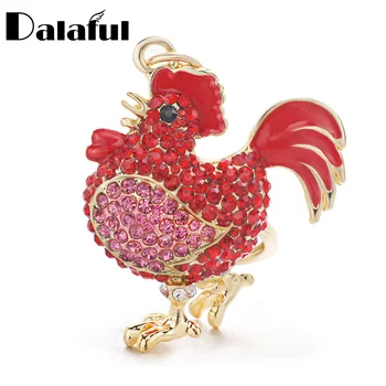 

Dalaful Cock Luxury Rooster Chicken Keychains Crystal Trinket Key ring chains Holder Metal Animal Keyrings K302