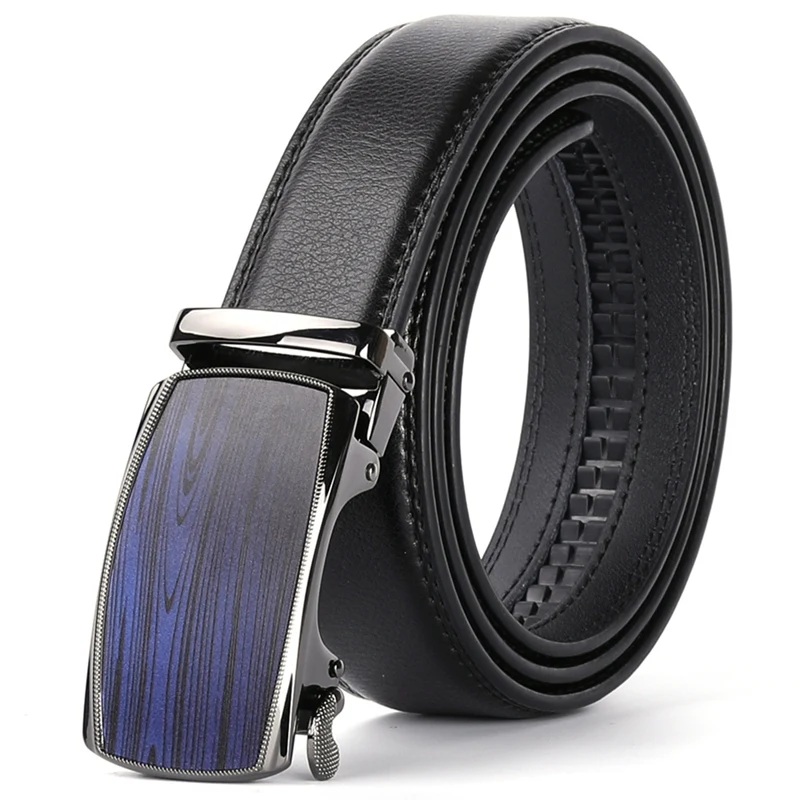 В синюю полоску, автоматическая пряжка для ремня для Для мужчин Ratchet Коричневый мужской ремень из натуральной воловьей кожи кожаные мужские ремни класса люкс для джинсов оригинального дизайна B79