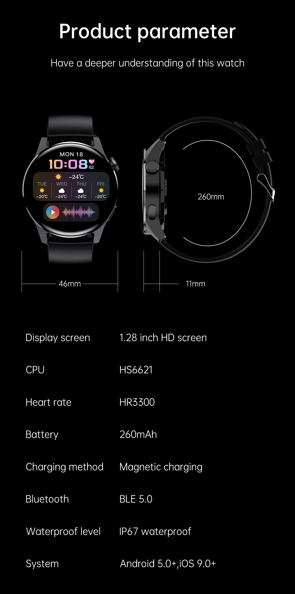 Smartwatch esportivo masculino à prova d'água, relógio