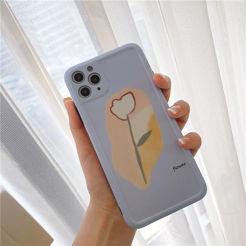 

Tulip Soft Silicone Cases For ip X XR XS Max Capa Matte Phone Case For ip 11 Pro Max 7 8 plus Summer Flower Back Cover