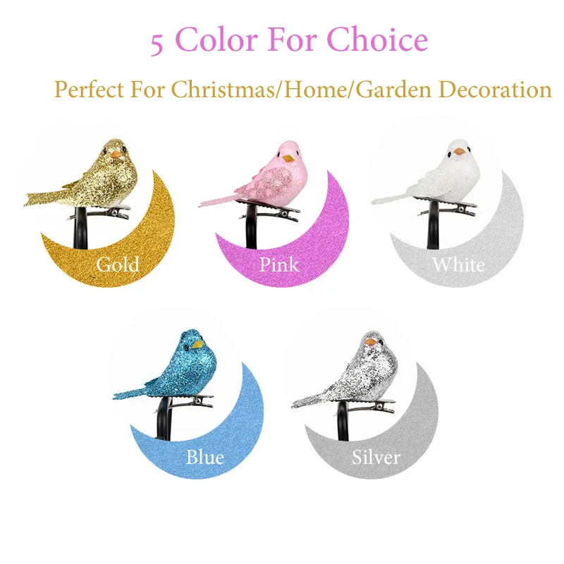 12pcs Shiny Glitter Artificial Birds Christmas Tree Decoration Pendant DIY Craft Foam Birds Home Garden Party Decor Ornament christmas decorations